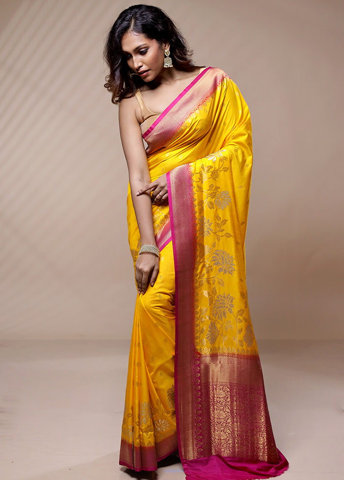 Yellow Dupion Silk Saree Without Blouse Piece - Indian Silk House Agencies