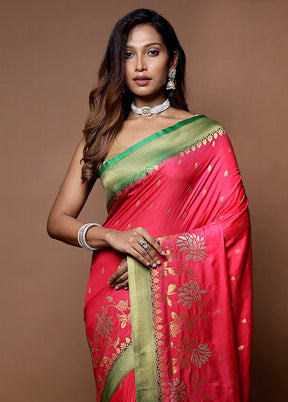 Red Dupion Silk Saree With Blouse Piece