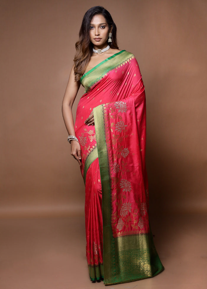 Red Dupion Silk Saree With Blouse Piece