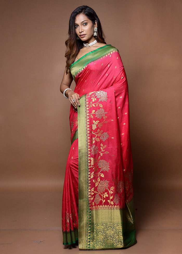 Red Dupion Silk Saree With Blouse Piece