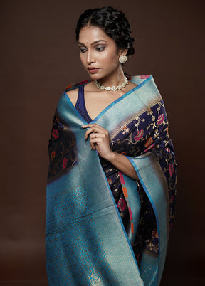 Blue Dupion Silk Saree With Blouse Piece - Indian Silk House Agencies