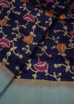 Blue Dupion Silk Saree With Blouse Piece