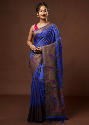 Blue Dupion Silk Saree With Blouse Piece - Indian Silk House Agencies