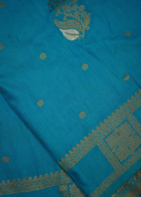 Blue Dupion Silk Saree With Blouse Piece