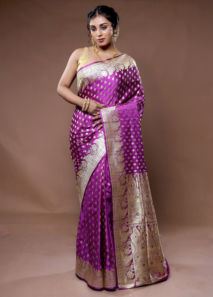 Purple Banarasi Pure Silk Saree With Blouse Piece - Indian Silk House Agencies