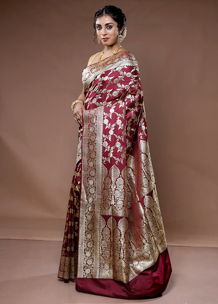 Brown Banarasi Pure Silk Saree With Blouse Piece - Indian Silk House Agencies