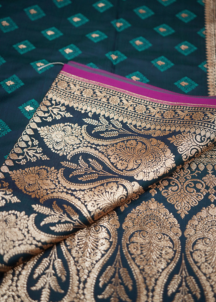 Blue Tanchoi Banarasi Silk Saree With Blouse Piece - Indian Silk House Agencies
