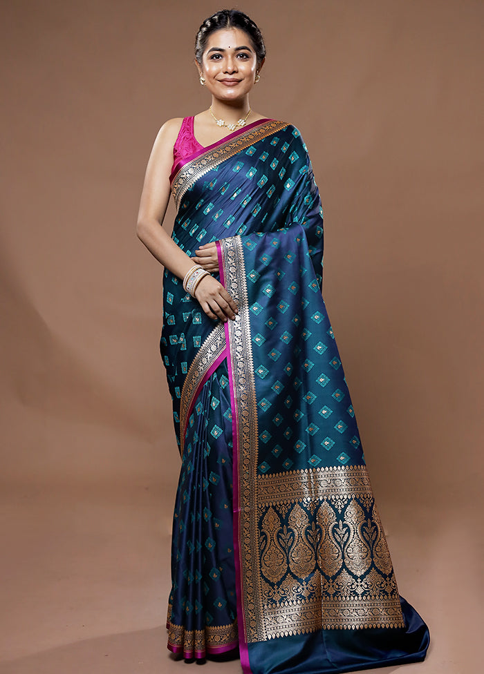 Blue Tanchoi Banarasi Silk Saree With Blouse Piece - Indian Silk House Agencies