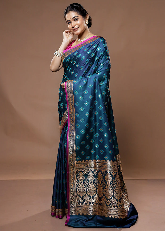 Blue Tanchoi Banarasi Silk Saree With Blouse Piece