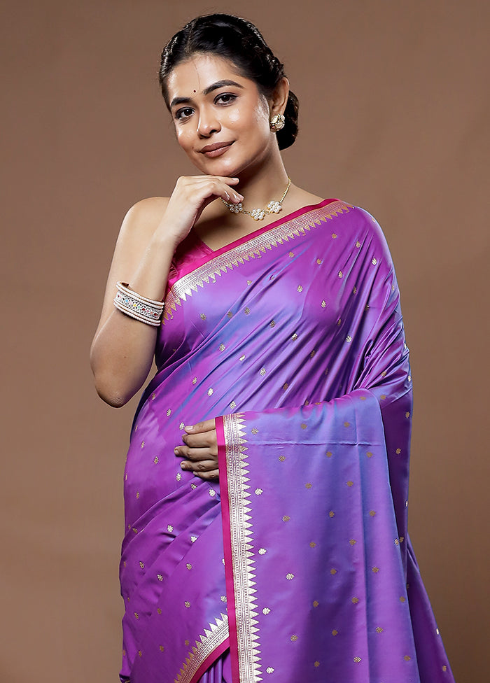 Purple Banarasi Silk Saree With Blouse Piece - Indian Silk House Agencies