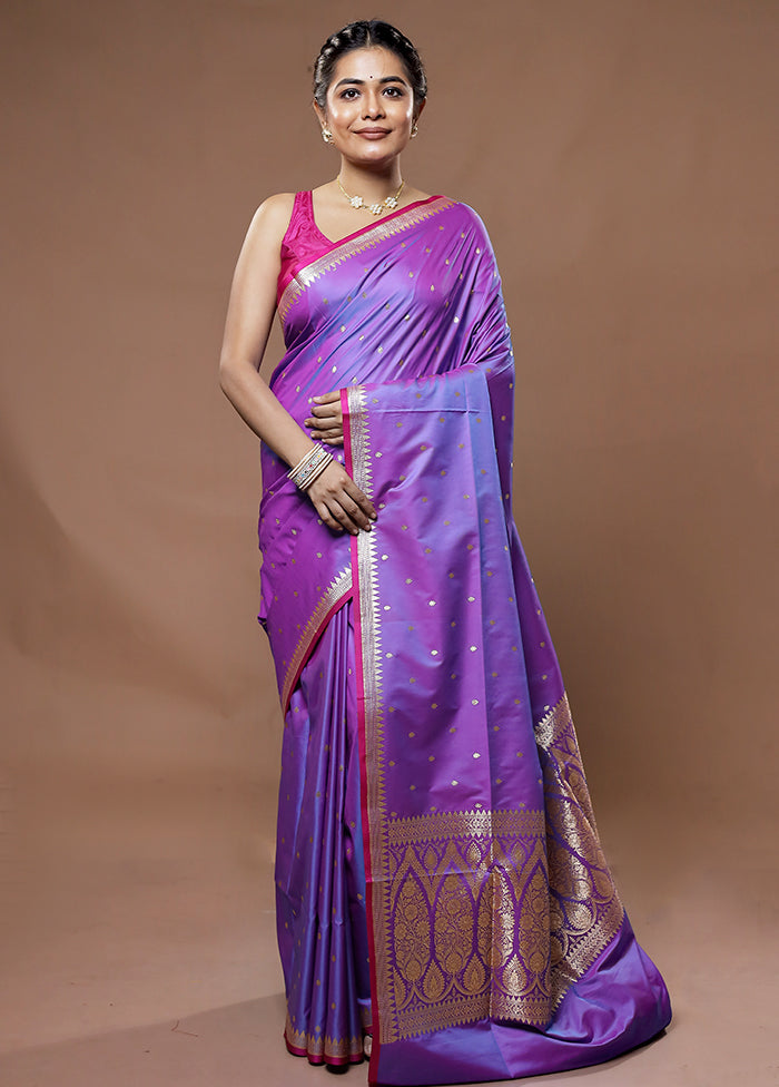 Purple Banarasi Silk Saree With Blouse Piece - Indian Silk House Agencies