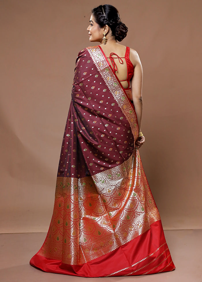 Maroon Banarasi Pure Silk Saree With Blouse Piece - Indian Silk House Agencies