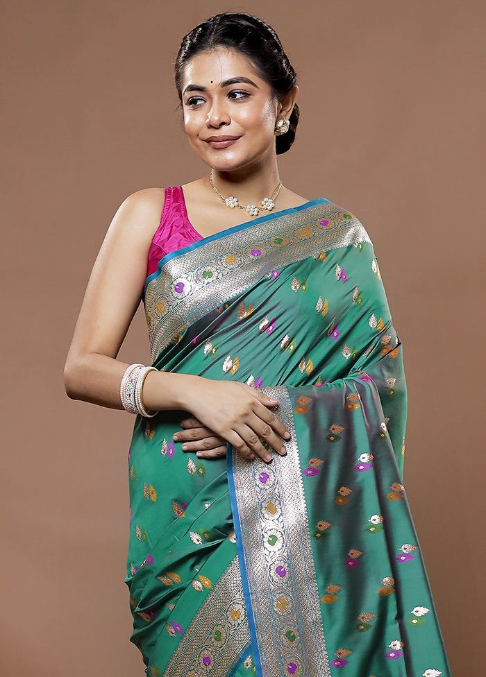 Green Banarasi Pure Silk Saree With Blouse Piece - Indian Silk House Agencies