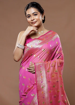 Pink Banarasi Pure Silk Saree With Blouse Piece - Indian Silk House Agencies