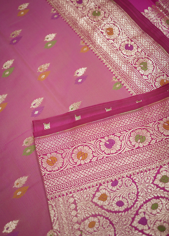 Pink Banarasi Pure Silk Saree With Blouse Piece