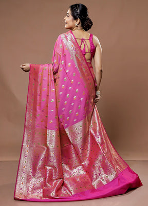 Pink Banarasi Pure Silk Saree With Blouse Piece