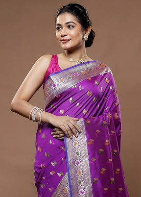 Purple Banarasi Pure Silk Saree With Blouse Piece