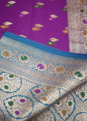 Purple Banarasi Pure Silk Saree With Blouse Piece