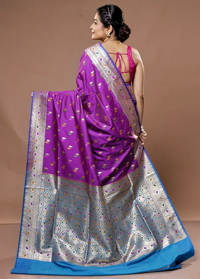 Purple Banarasi Pure Silk Saree With Blouse Piece