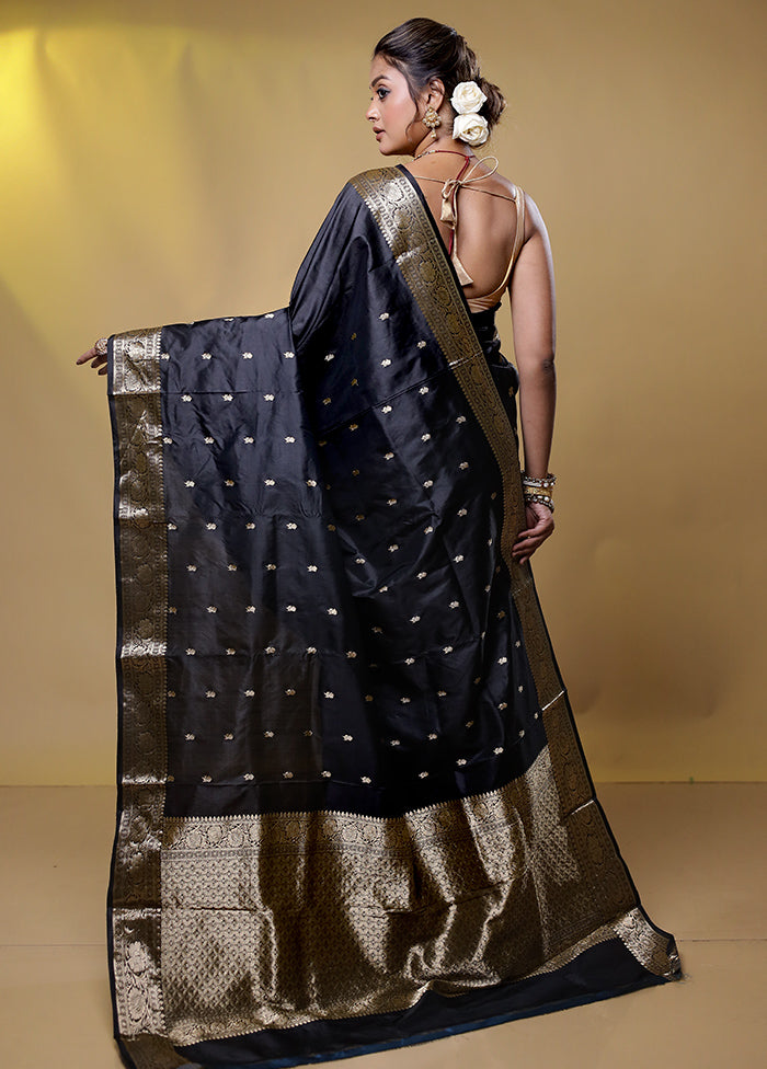 Black Handloom Katan Pure Silk Saree With Blouse Piece