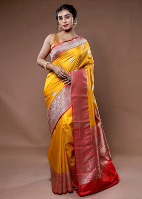 Yellow Katan Pure Silk Saree With Blouse Piece