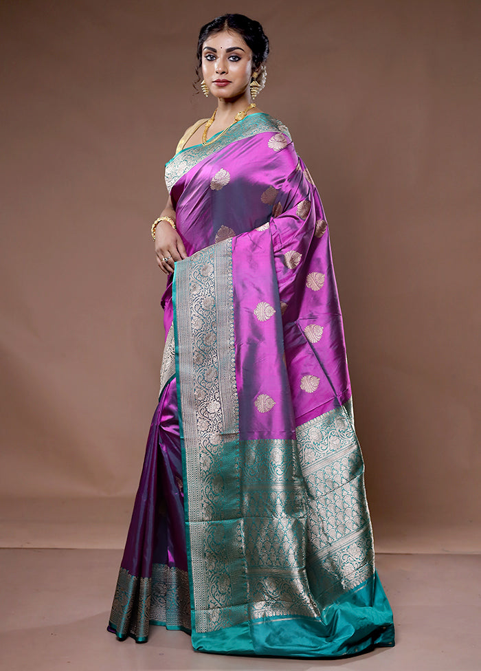 Purple Katan Pure Silk Saree With Blouse Piece - Indian Silk House Agencies