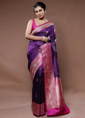 Purple Katan Pure Silk Saree With Blouse Piece - Indian Silk House Agencies