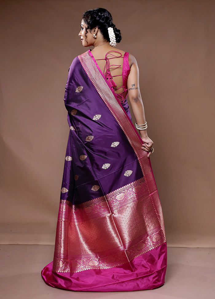 Purple Katan Pure Silk Saree With Blouse Piece - Indian Silk House Agencies