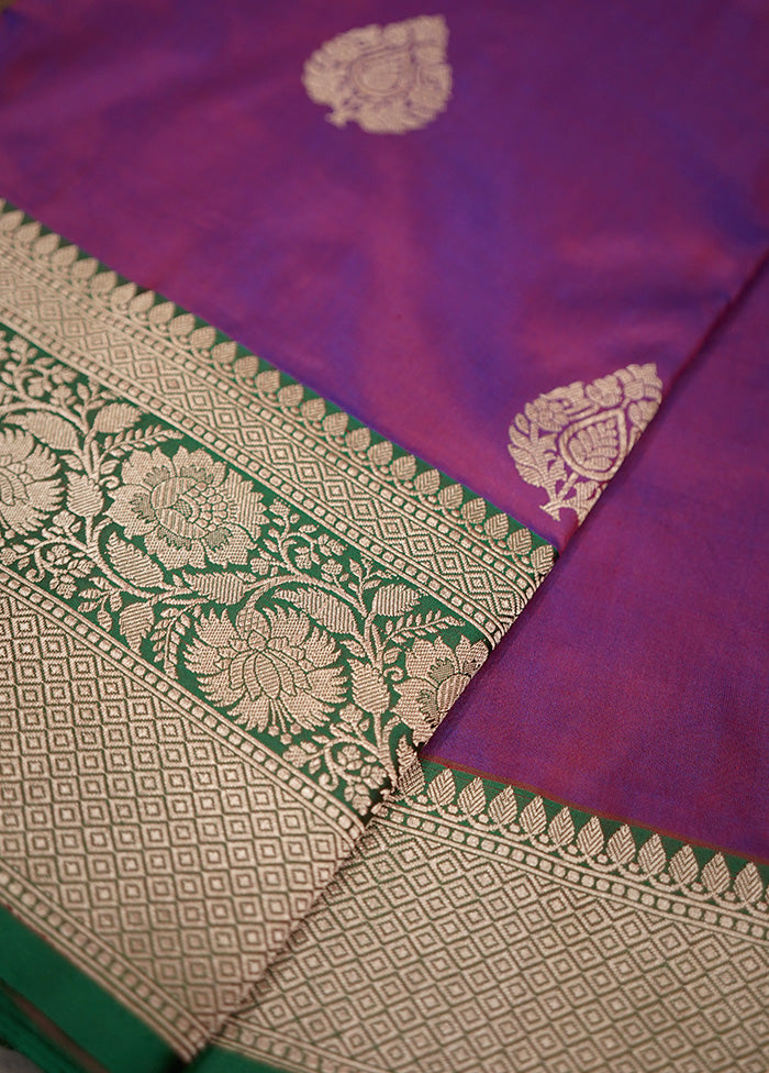 Purple Katan Pure Silk Saree With Blouse Piece - Indian Silk House Agencies