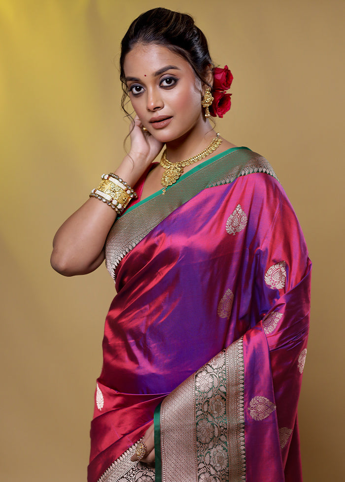 Purple Handloom Katan Pure Silk Saree With Blouse Piece