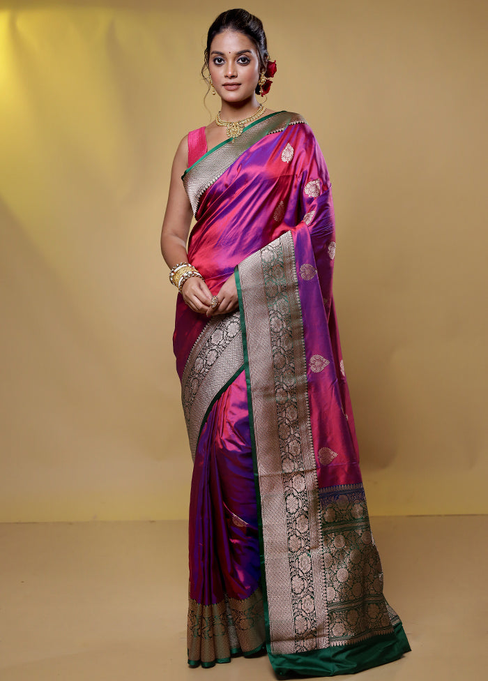 Purple Handloom Katan Pure Silk Saree With Blouse Piece