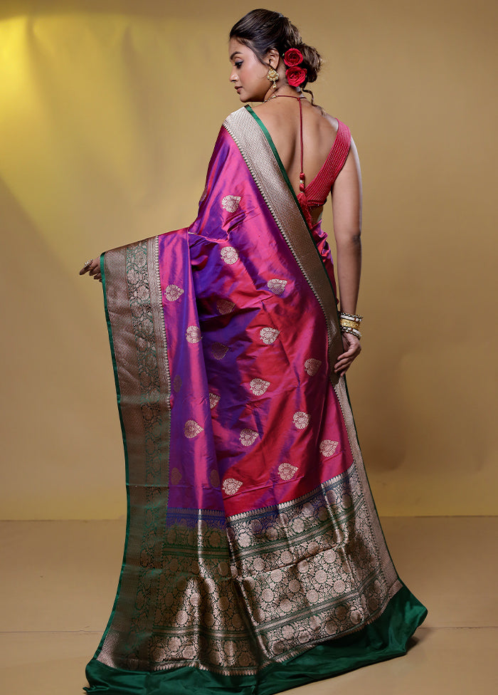 Purple Handloom Katan Pure Silk Saree With Blouse Piece