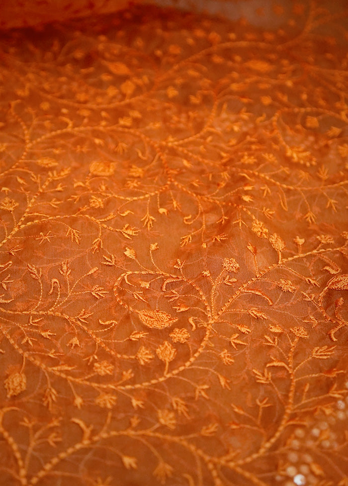 Orange Organza Saree With Blouse Piece