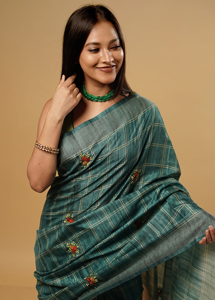 Green Tussar Silk Saree With Blouse Piece