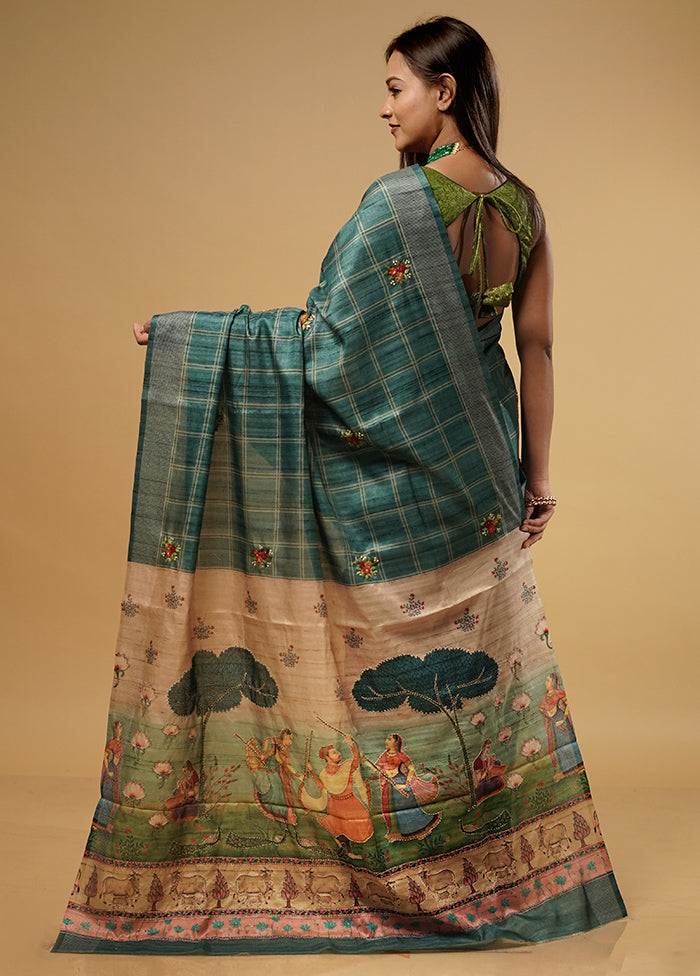 Green Tussar Silk Saree With Blouse Piece - Indian Silk House Agencies