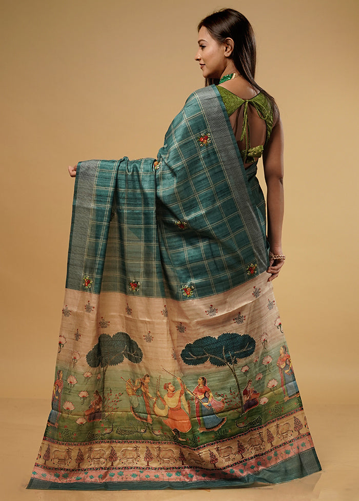Green Tussar Silk Saree With Blouse Piece