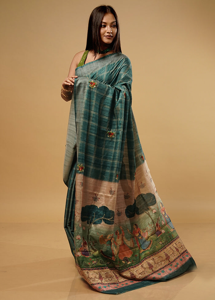 Green Tussar Silk Saree With Blouse Piece - Indian Silk House Agencies