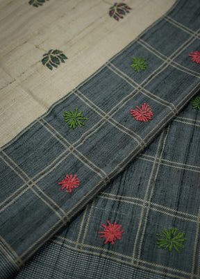 Grey Tussar Silk Saree With Blouse Piece - Indian Silk House Agencies