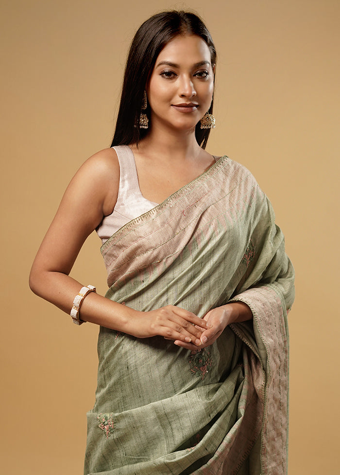 Green Tussar Silk Saree With Blouse Piece - Indian Silk House Agencies