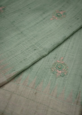 Green Tussar Silk Saree With Blouse Piece