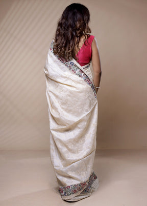 Cream Tussar Pure Silk Saree Without Blouse Piece - Indian Silk House Agencies
