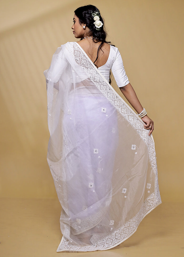 White Organza Saree With Blouse Piece - Indian Silk House Agencies