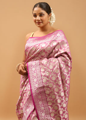 Pink Uppada Silk Saree With Blouse Piece