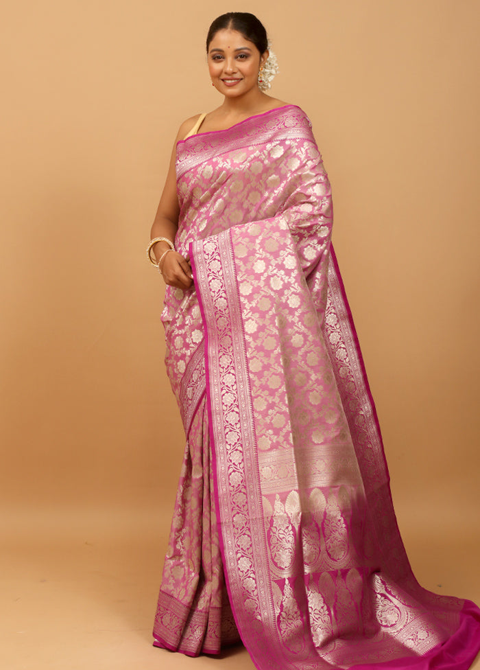 Pink Uppada Silk Saree With Blouse Piece