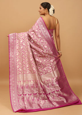 Pink Uppada Silk Saree With Blouse Piece