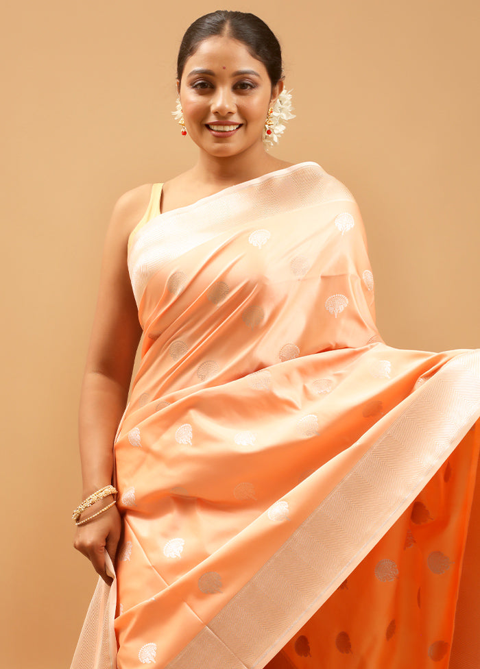 Peach Banarasi Silk Saree With Blouse Piece