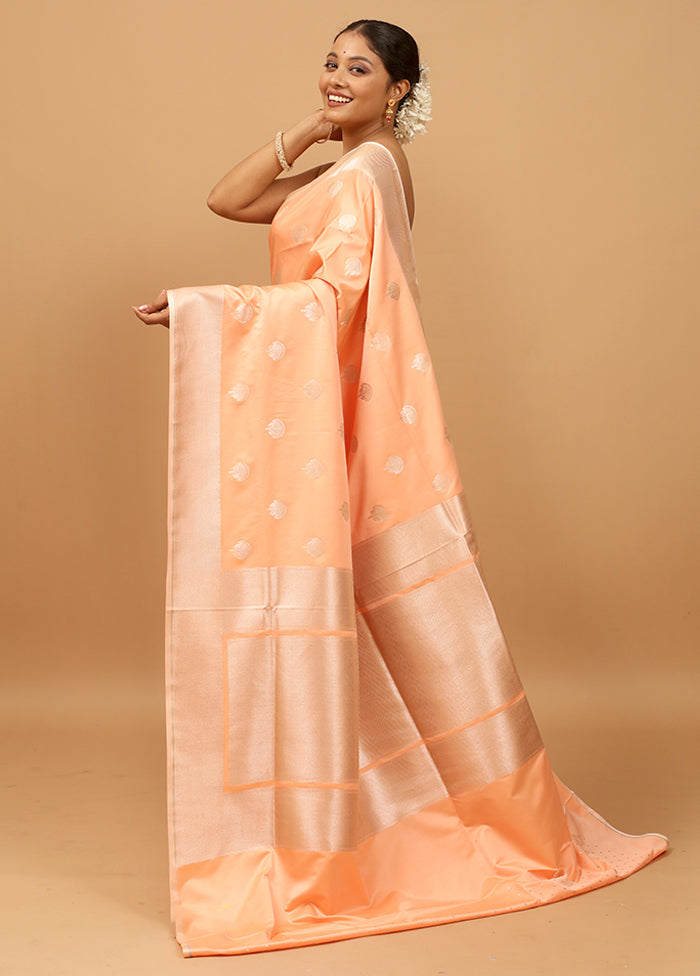 Peach Banarasi Silk Saree With Blouse Piece