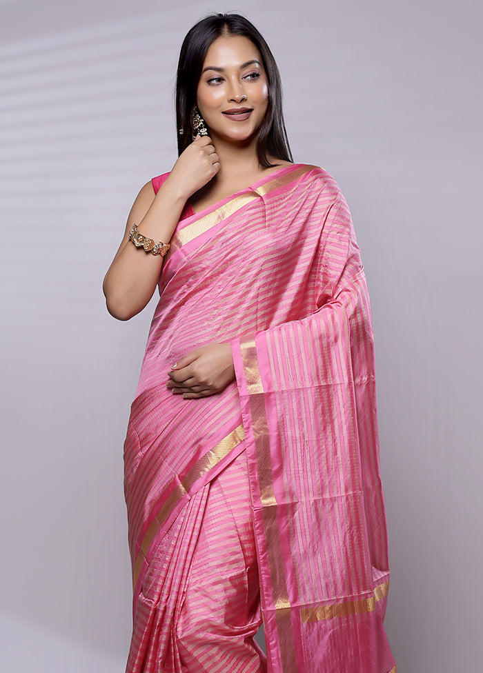 Pink Handloom Kanjivaram Pure Silk Saree With Blouse Piece