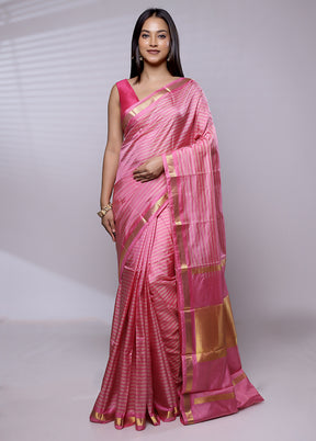 Pink Handloom Kanjivaram Pure Silk Saree With Blouse Piece