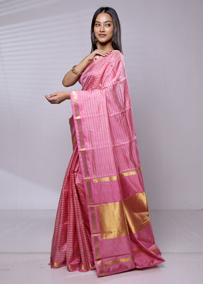 Pink Handloom Kanjivaram Pure Silk Saree With Blouse Piece